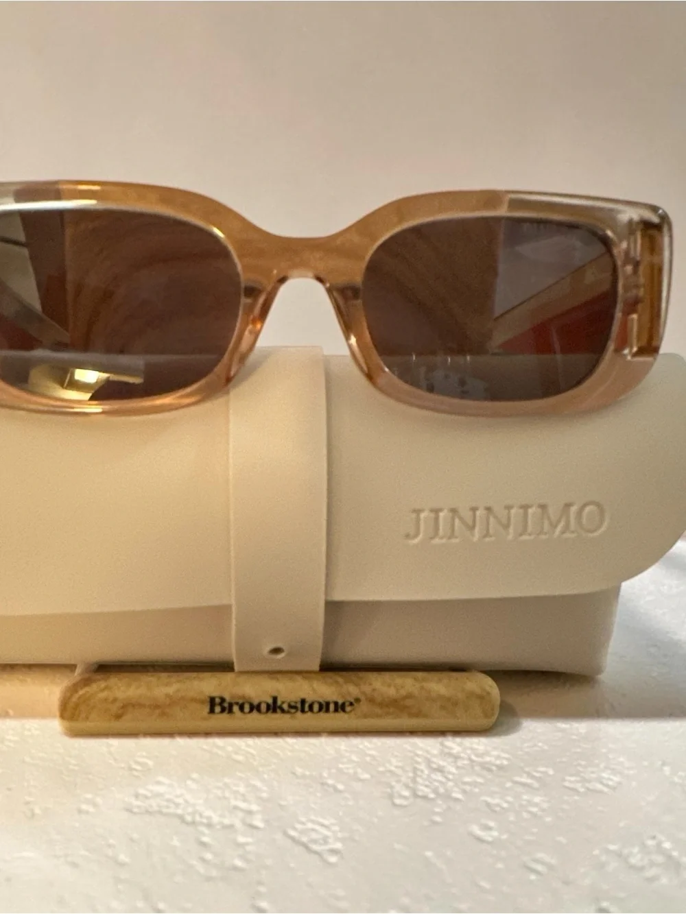 Women's Beige-Tan and Apricot Rectangular Sunglasses